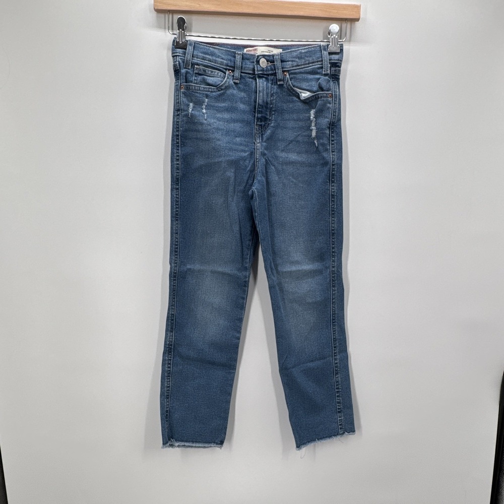 Levi Strauss Signature Girl Jeans 12 Adjustable Waist Distressed Straight Leg